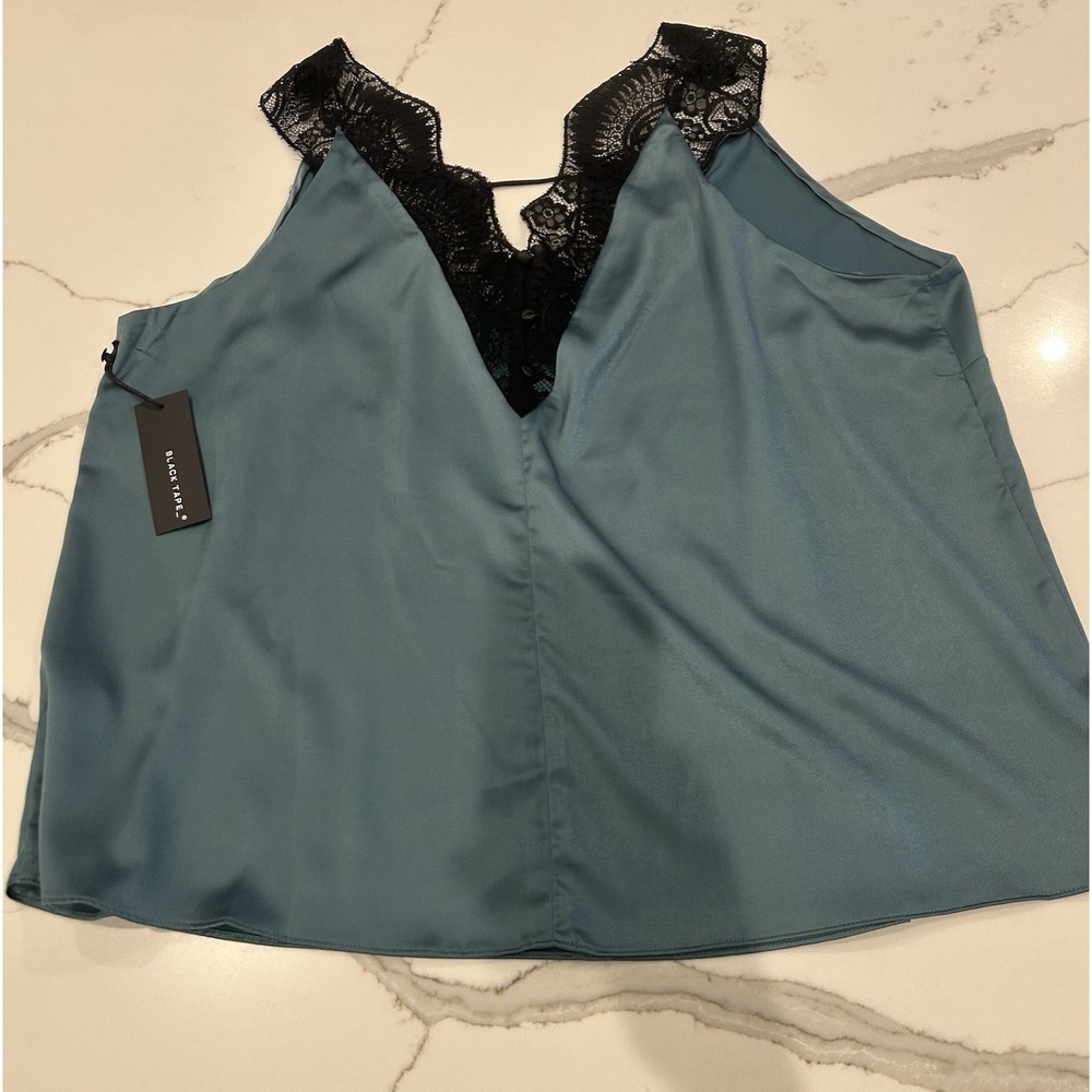Black Tape Dex Top Teal Topaz Black Lace Satin Cami Sleeveless Size 1X New!